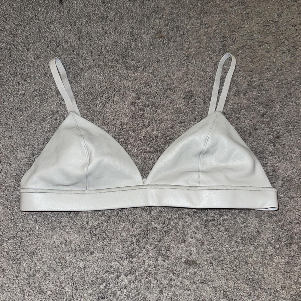 skims faux leather bra